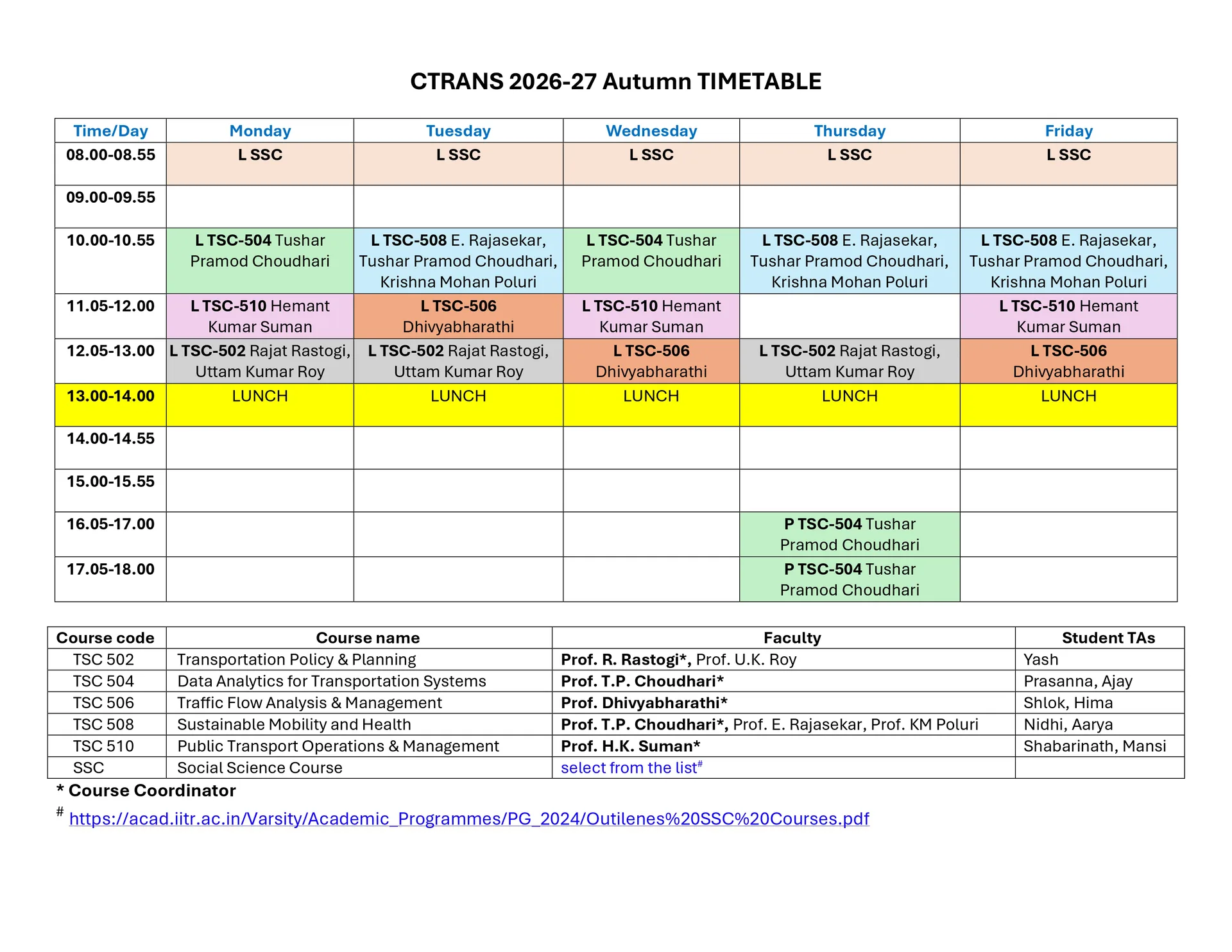 Time Table Autumn Semester